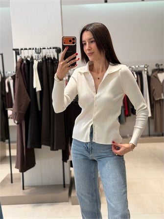 Polo Yaka Düğmeli Triko EKRU