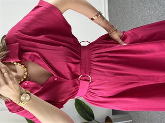 Poplin Fuşya Midi Boy Elbise