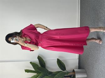 Poplin Fuşya Midi Boy Elbise