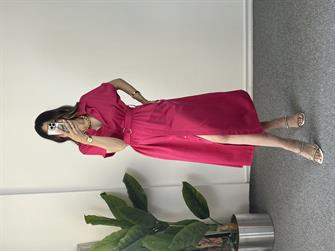 Poplin Fuşya Midi Boy Elbise