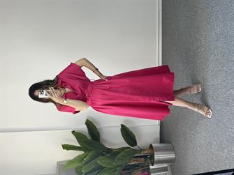 Poplin Fuşya Midi Boy Elbise