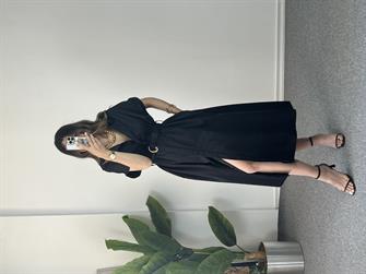 Poplin Siyah Midi Boy Elbise