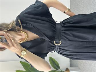 Poplin Siyah Midi Boy Elbise