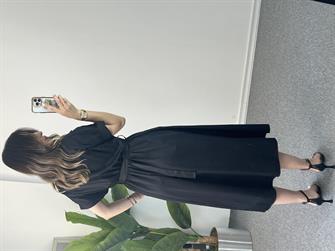 Poplin Siyah Midi Boy Elbise