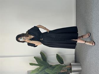 Poplin Siyah Midi Boy Elbise