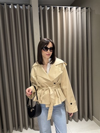 Premium Kısa Trençkot KREM