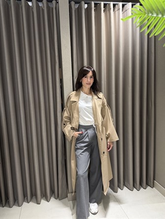 PREMİUM OWERSİZE TRENÇKOT KREM