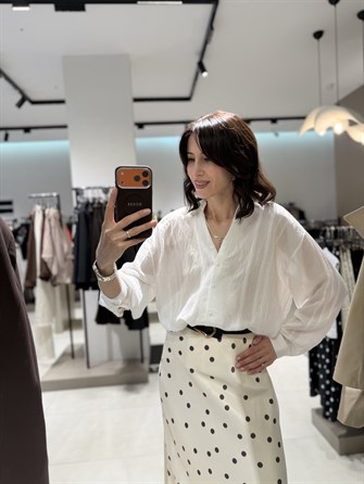 Puantiyeli Midi Etek EKRU