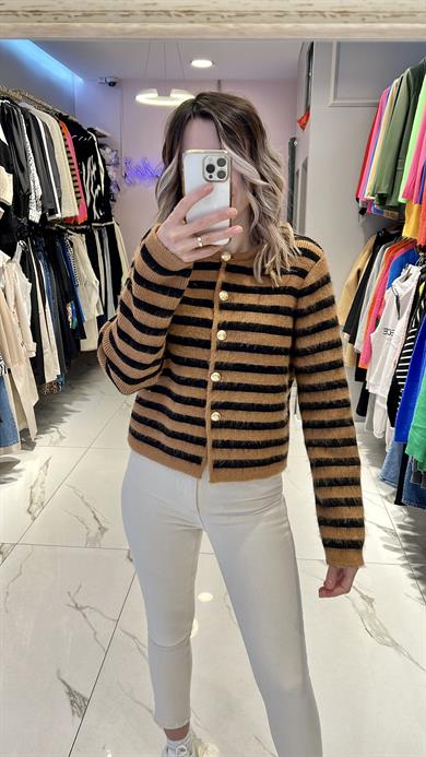 Qst Kahve Çizgili Hırka