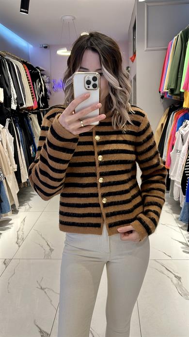 Qst Kahve Çizgili Hırka