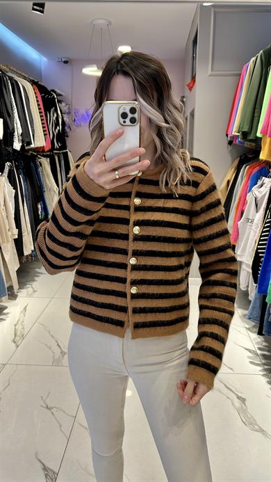 Qst Kahve Çizgili Hırka