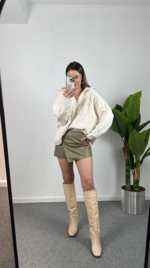 Saç Örgülü Fermuarlı Kazak 