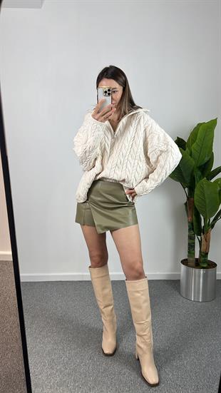 Saç Örgülü Fermuarlı Kazak 