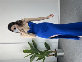 Saks Derin Yırtmaçlı Abiye Elbise