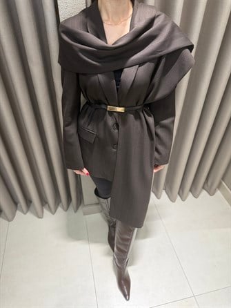 ŞAL DETAY ÇİZGİLİ BLAZER CEKET KAHVE