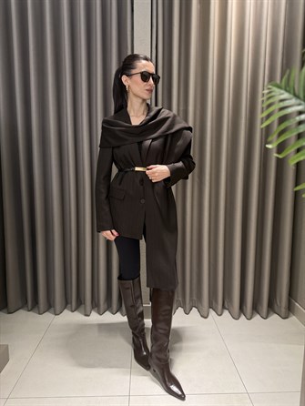 ŞAL DETAY ÇİZGİLİ BLAZER CEKET KAHVE