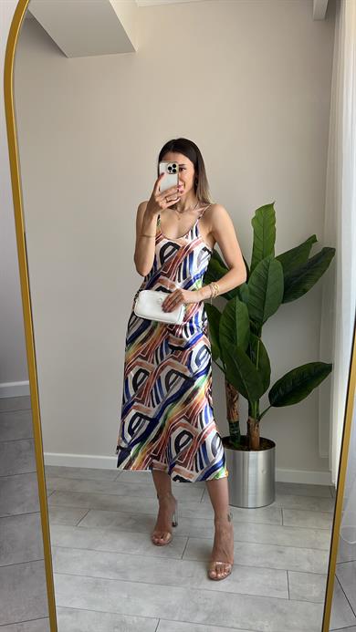 Saten Desenli Elbise