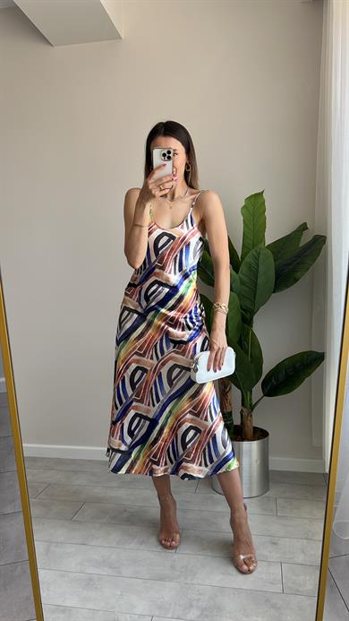 Saten Desenli Elbise