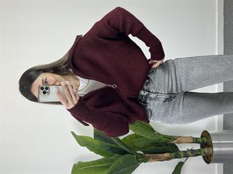 Selanik Örgü Geniş Bordo Füme Hırka