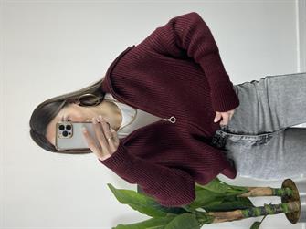 Selanik Örgü Geniş Bordo Füme Hırka