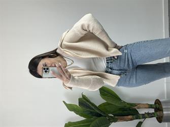 Selanik Örgü Geniş Krem Füme Hırka