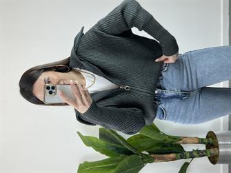 Selanik Örgü Geniş Yaka Füme Hırka