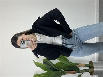 Selanik Örgü Geniş Yaka Siyah Hırka