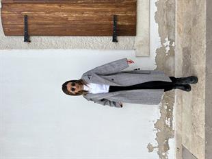 Siyah Beyaz Balık Sırtı Desen Kaban 