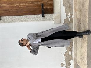 Siyah Beyaz Balık Sırtı Desen Kaban 