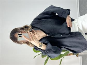 Siyah Düşük Omuz Tensel Gömlek