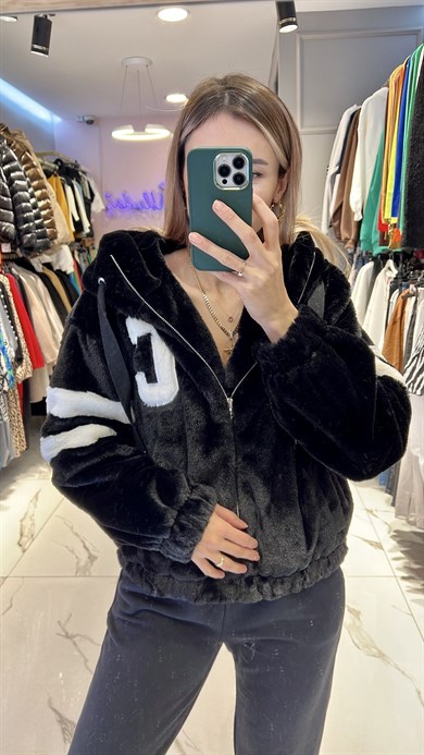 Siyah Peluş Mont