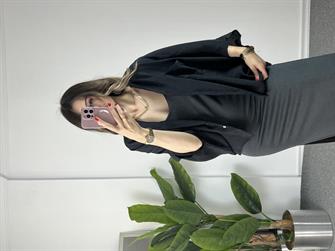 Siyah Tensel Yarasa Kol Gömlek