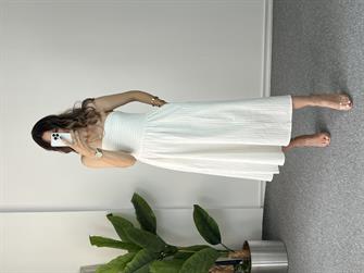 Straplez Beyaz Keten Elbise