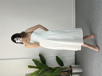 Straplez Beyaz Keten Elbise