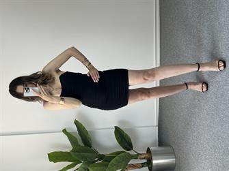 Straplez Drapeli Siyah Mini Elbise