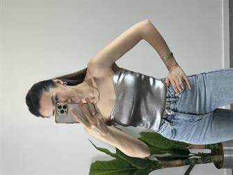 Straplez Gümüş Bluz