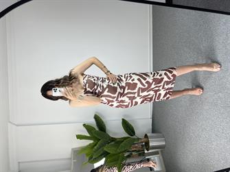 Straplez Şifon Desenli Elbise