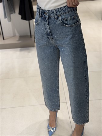 Taşlı Mom jean MAVİ 