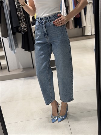 Taşlı Mom jean MAVİ 