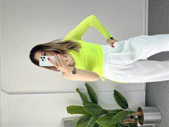Tek Omuz Tül Neon Yeşil Bluz