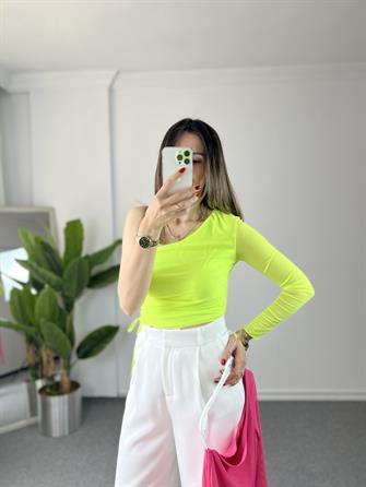 Tek Omuz Tül Pembe Bluz
