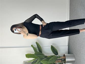 Tek Omuz Tül Siyah Bluz