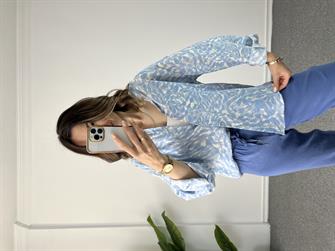 Tensel Açık Mavi Desenli Gömlek