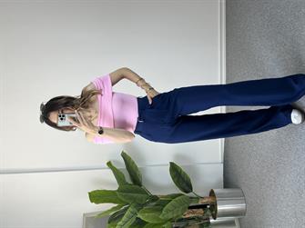 Tensel Kumaş Lacivert Palazzo Pantolon