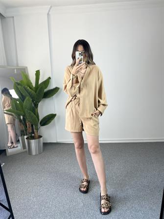 Tensel Şortlu Camel Takım  