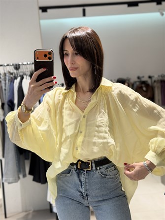 Transparan Balon Kol Tül Gömlek SARI