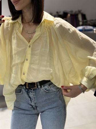 Transparan Balon Kol Tül Gömlek SARI
