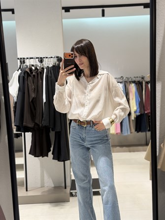 Transparan Çizgili Gömlek KREM