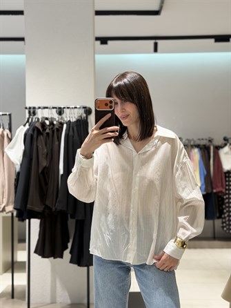 Transparan Çizgili Gömlek KREM