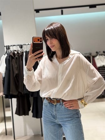 Transparan Çizgili Gömlek KREM